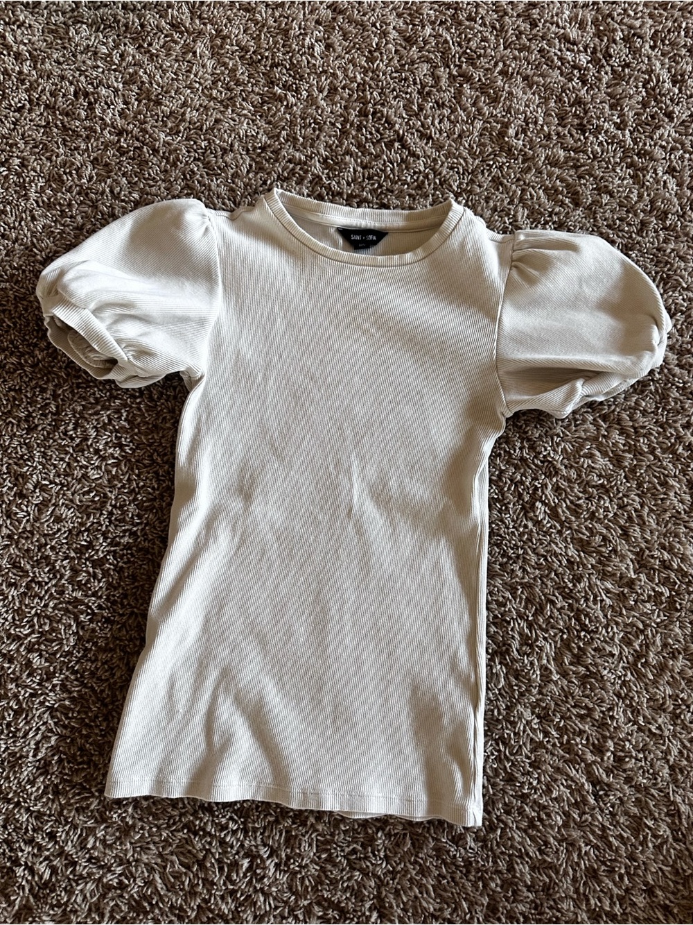 Women’s Saint and Sofia Puff Sleeve Fitted Ribbed Tee in Cream
